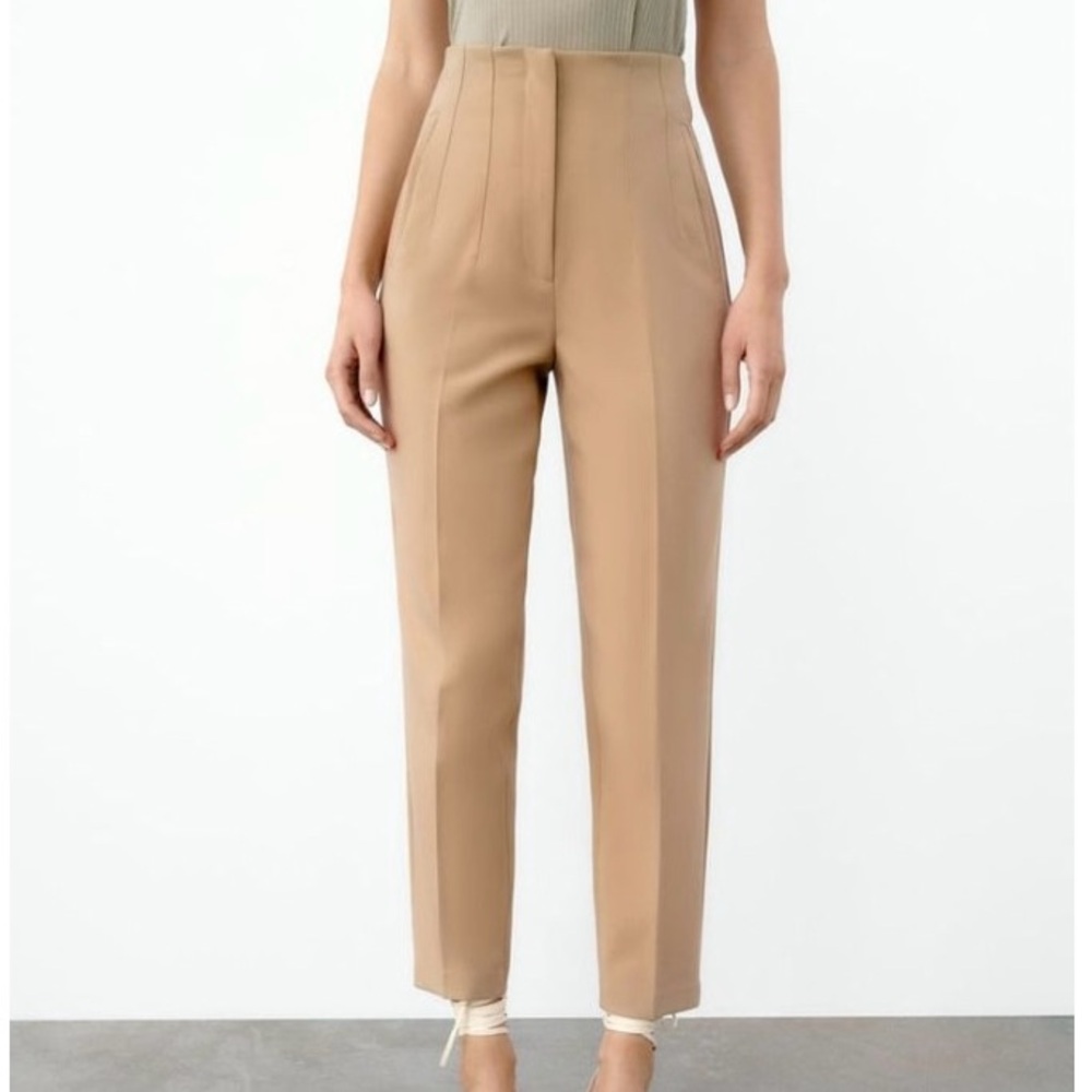 Zara Tan Tailored High-Waisted Ankle Length Pant